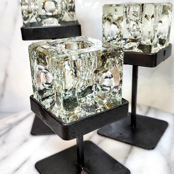 'Ice Cubes in Glass' Candlestick Holders - MCM Vintage Peill & Putzler Style (3) - Picture 3 of 9